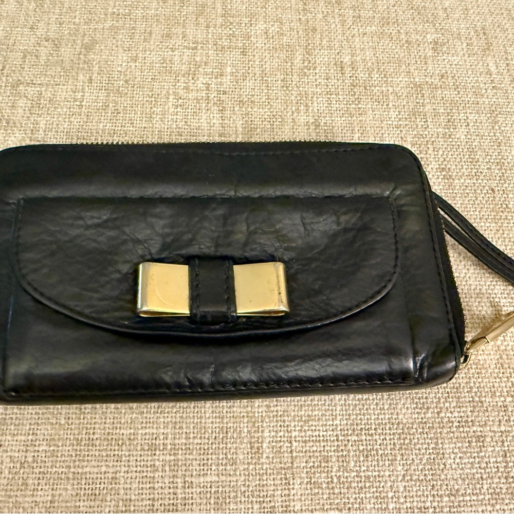 Chloe Black Leather Wallet with Gold Accent